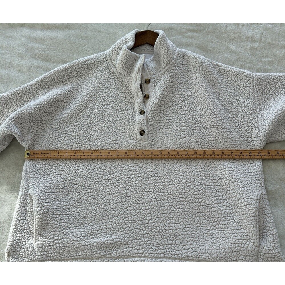 Aerie Womens Sweater Extra Large Sherpa Cozy Quarter Button Pullover Cream Teddy - Picture 7 of 11